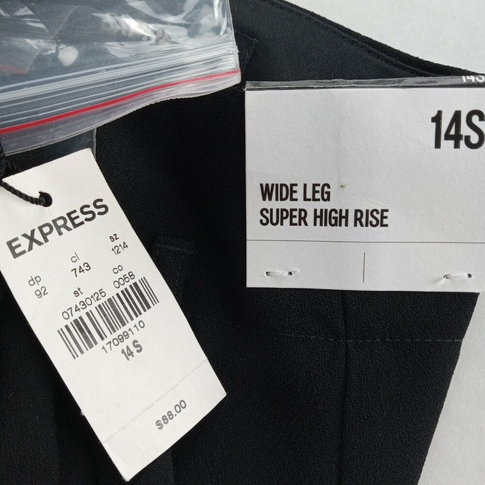 Express Women's Super High Rise Wide Leg Pant Size 14S Black Belted Pleated - Picture 9 of 9
